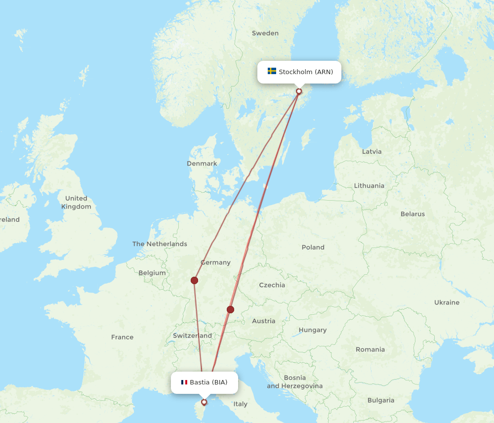 BIA to ARN flights and routes map