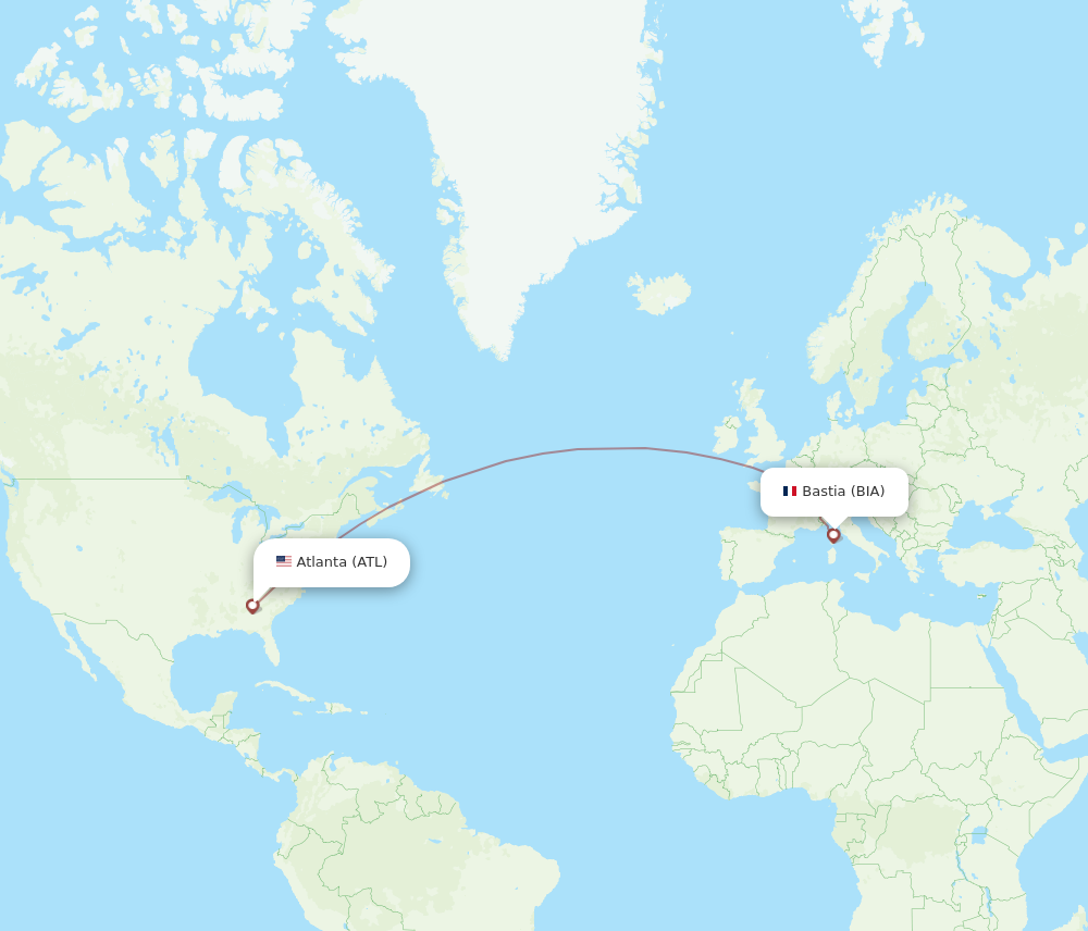BIA to ATL flights and routes map