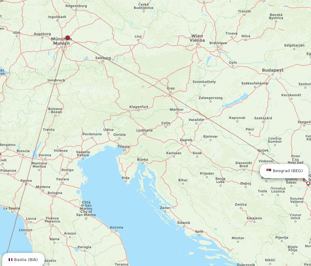 BIA-BEG flight routes