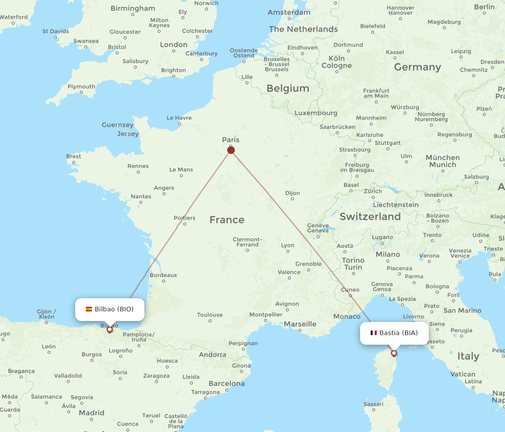 BIA to BIO flights and routes map