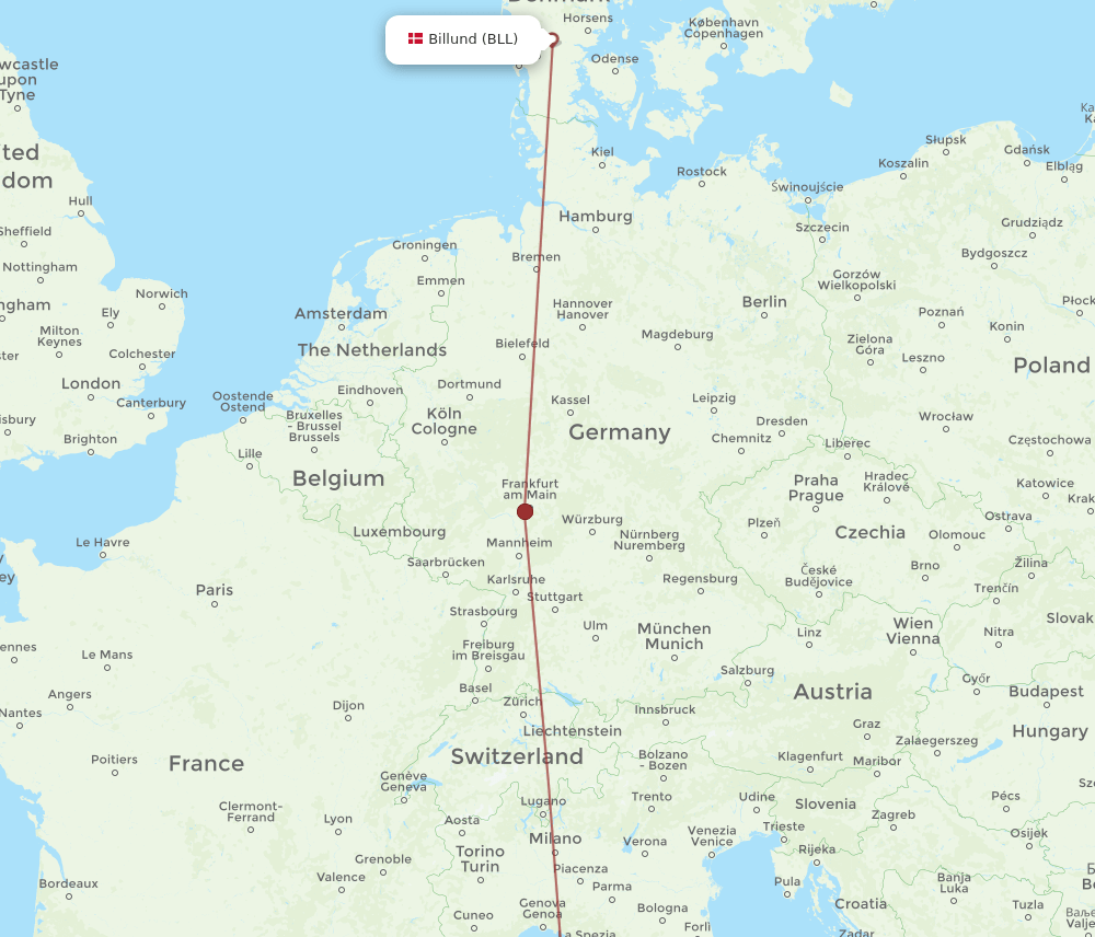 BIA-BLL flight routes