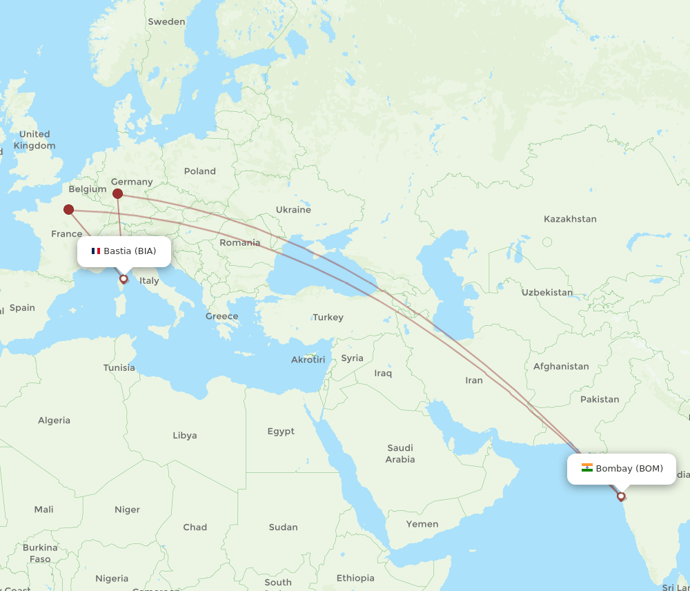 BIA-BOM flight routes