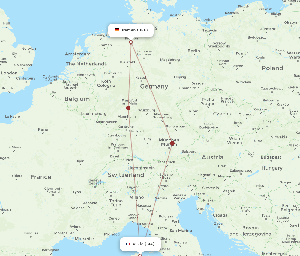 BIA-BRE flight routes