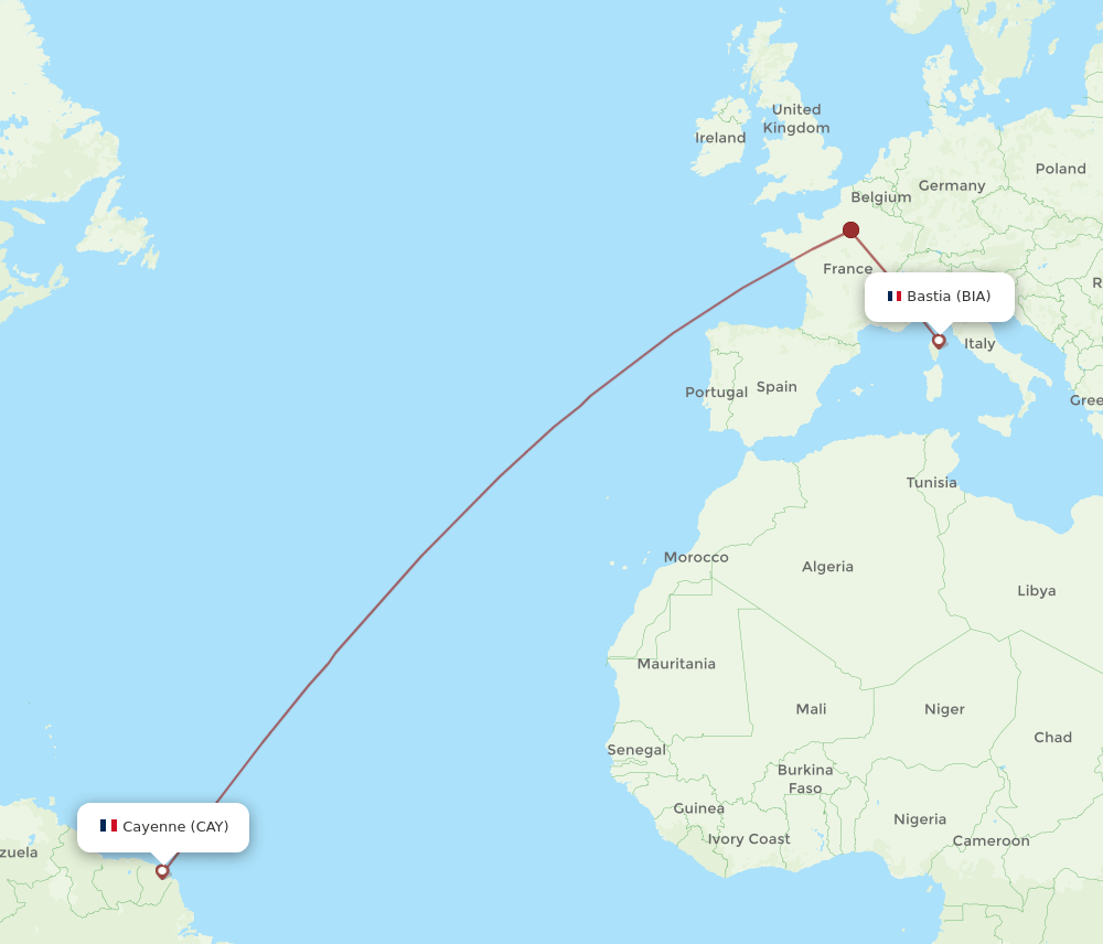 BIA to CAY flights and routes map