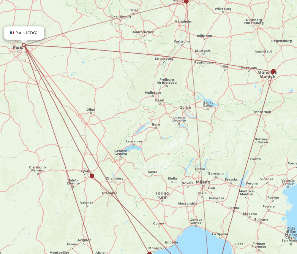 BIA to CDG flights and routes map