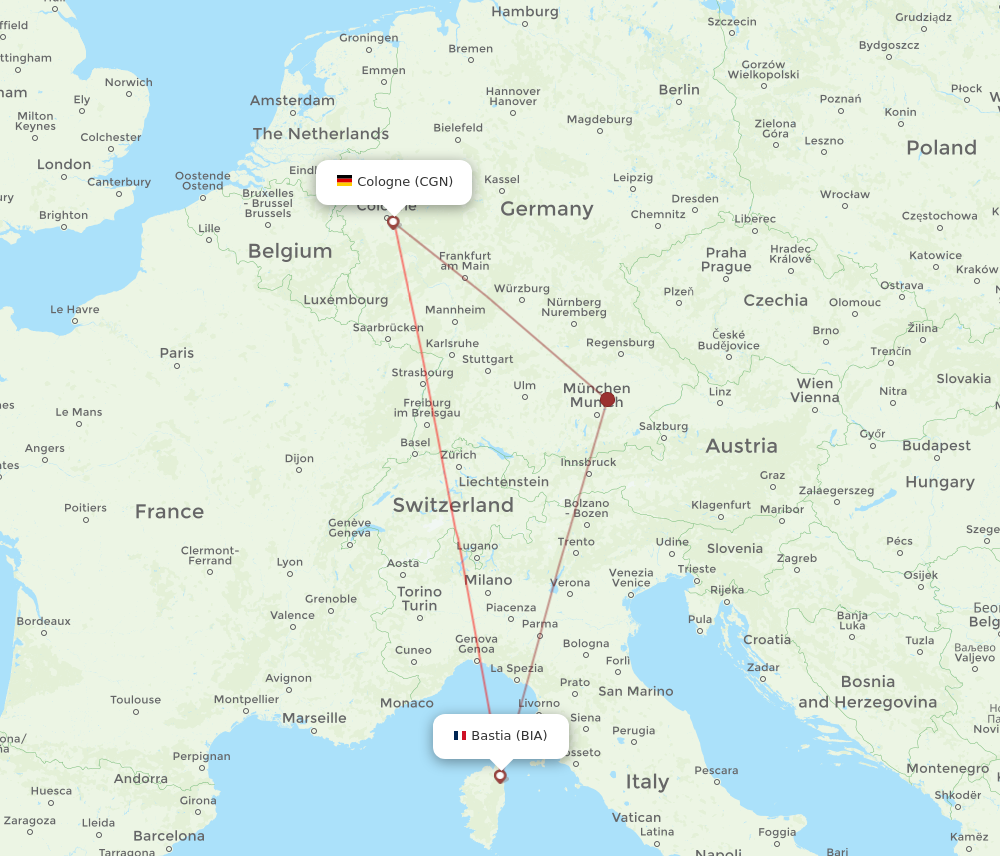 BIA to CGN flights and routes map