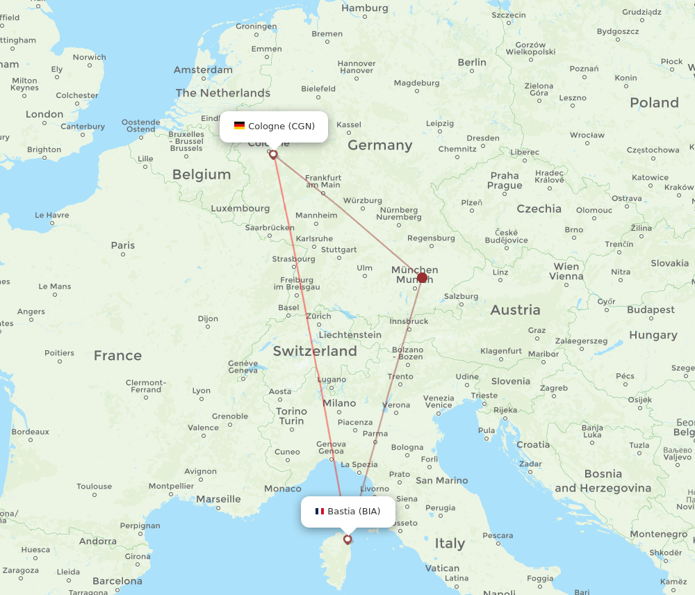 BIA-CGN flight routes