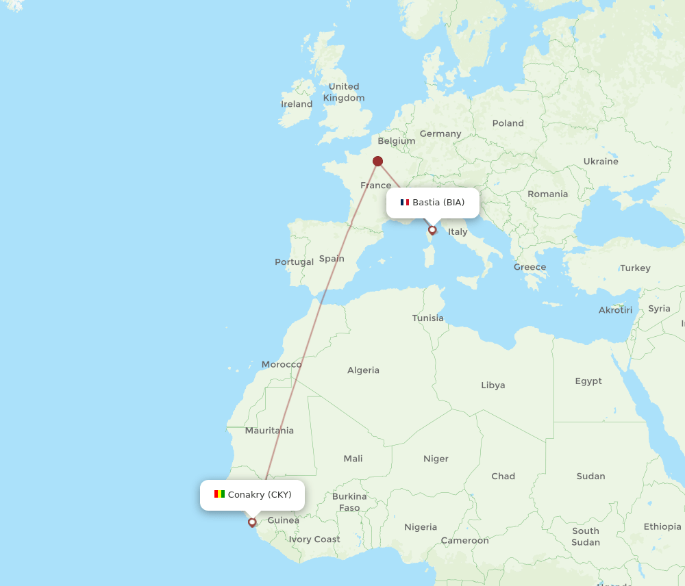 BIA-CKY flight routes