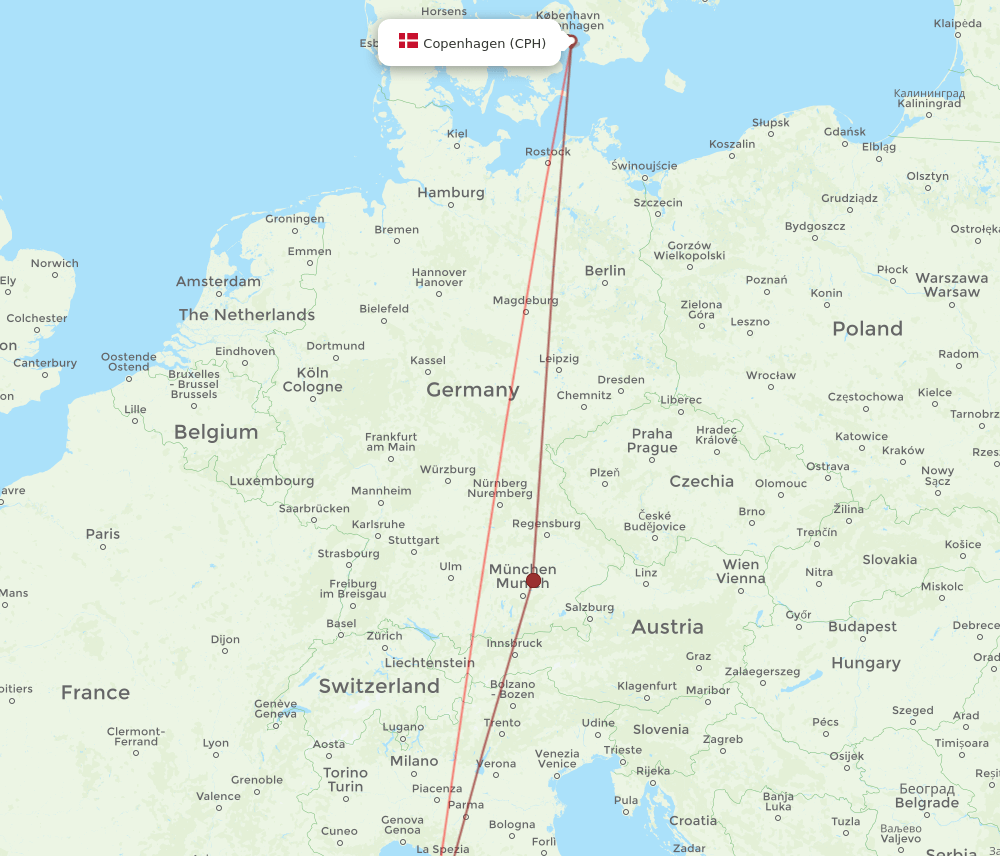 BIA-CPH flight routes