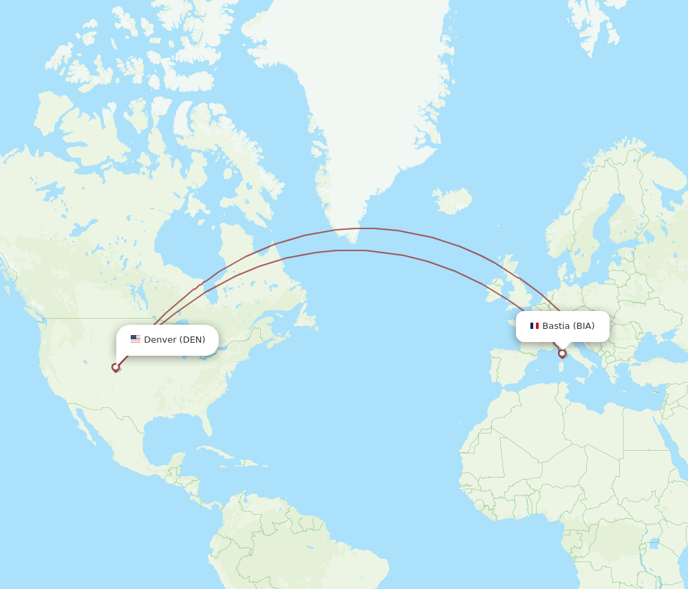 BIA to DEN flights and routes map