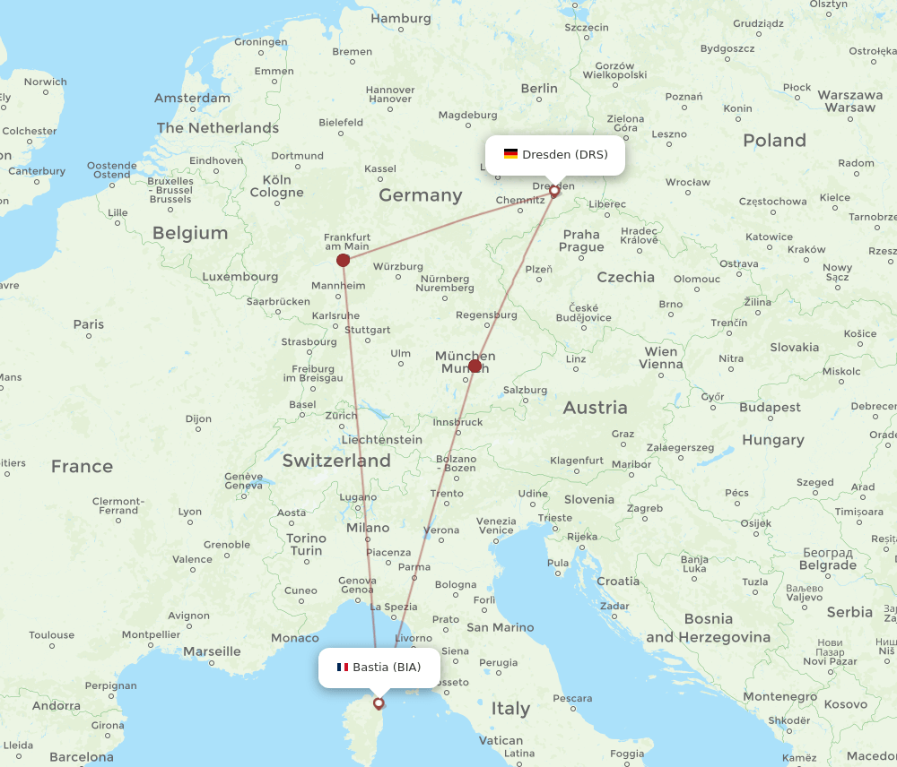 BIA to DRS flights and routes map