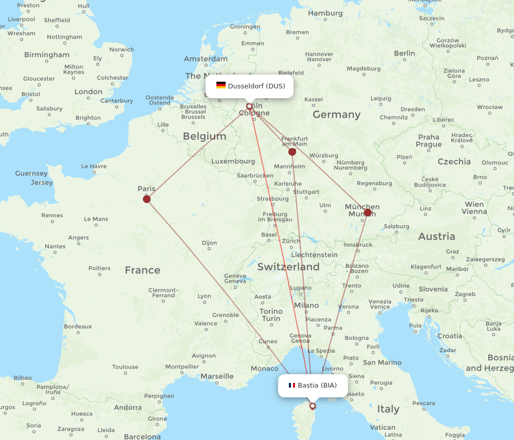 BIA-DUS flight routes