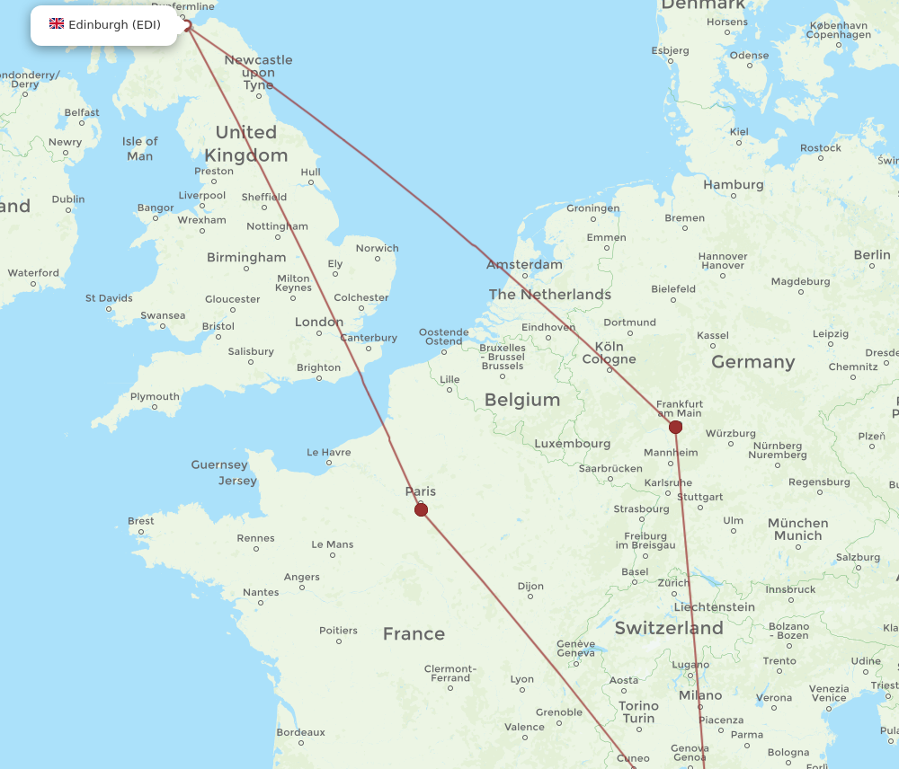BIA to EDI flights and routes map
