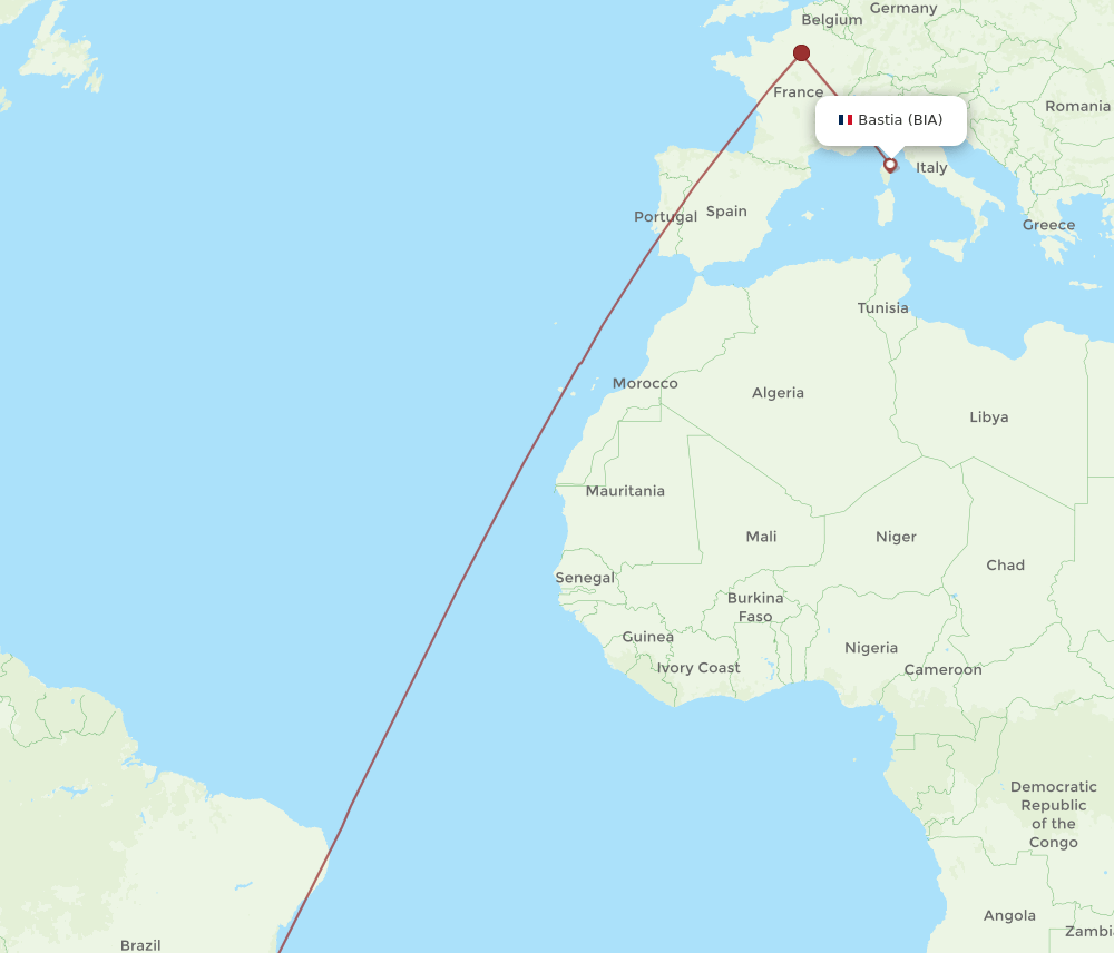 BIA to GIG flights and routes map
