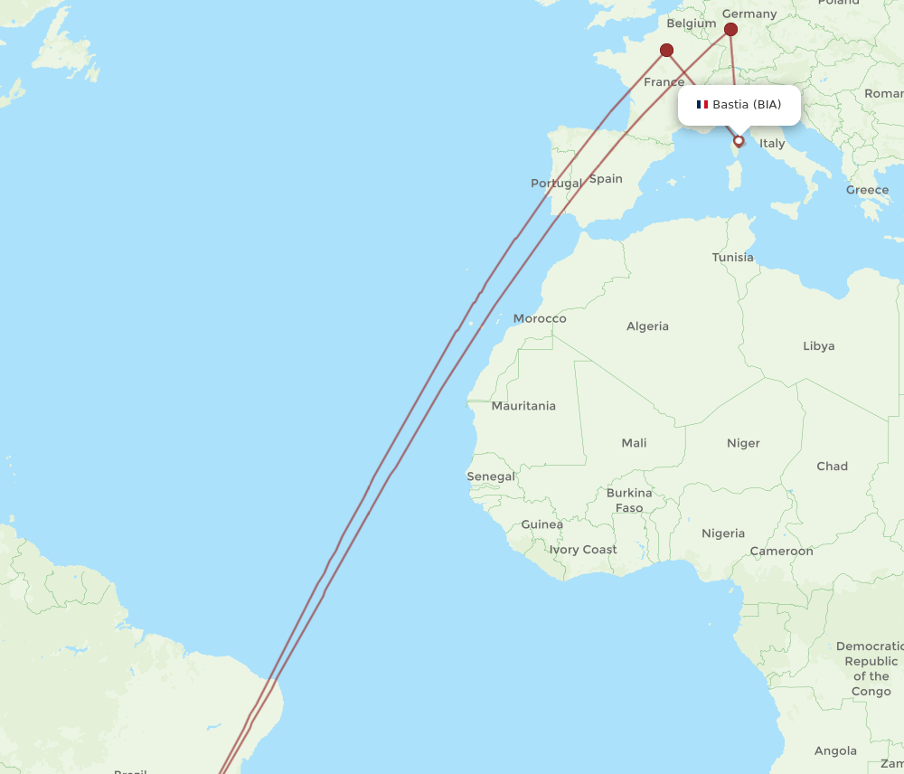 BIA to GRU flights and routes map