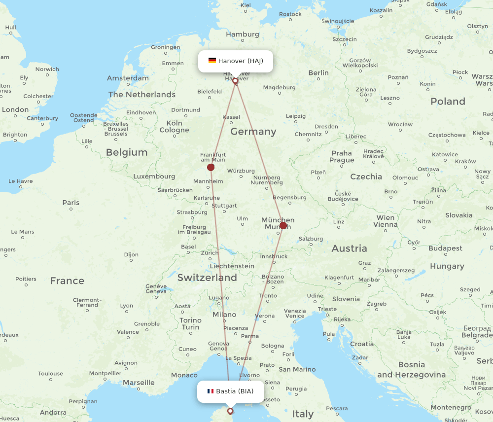 BIA to HAJ flights and routes map