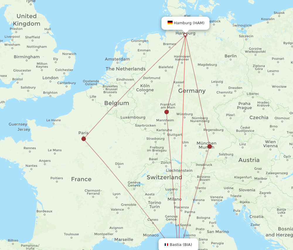 BIA to HAM flights and routes map