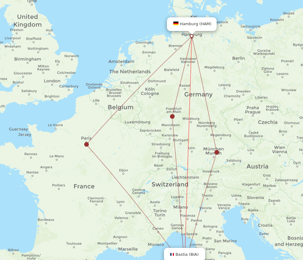 BIA-HAM flight routes