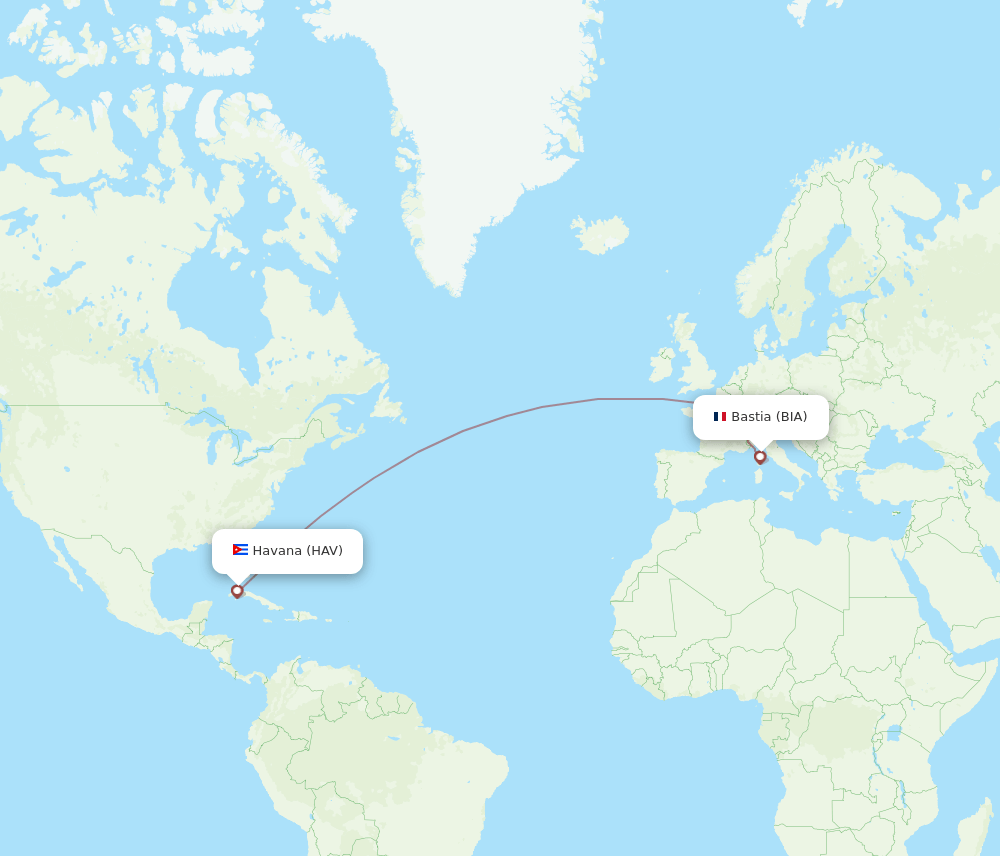 BIA to HAV flights and routes map