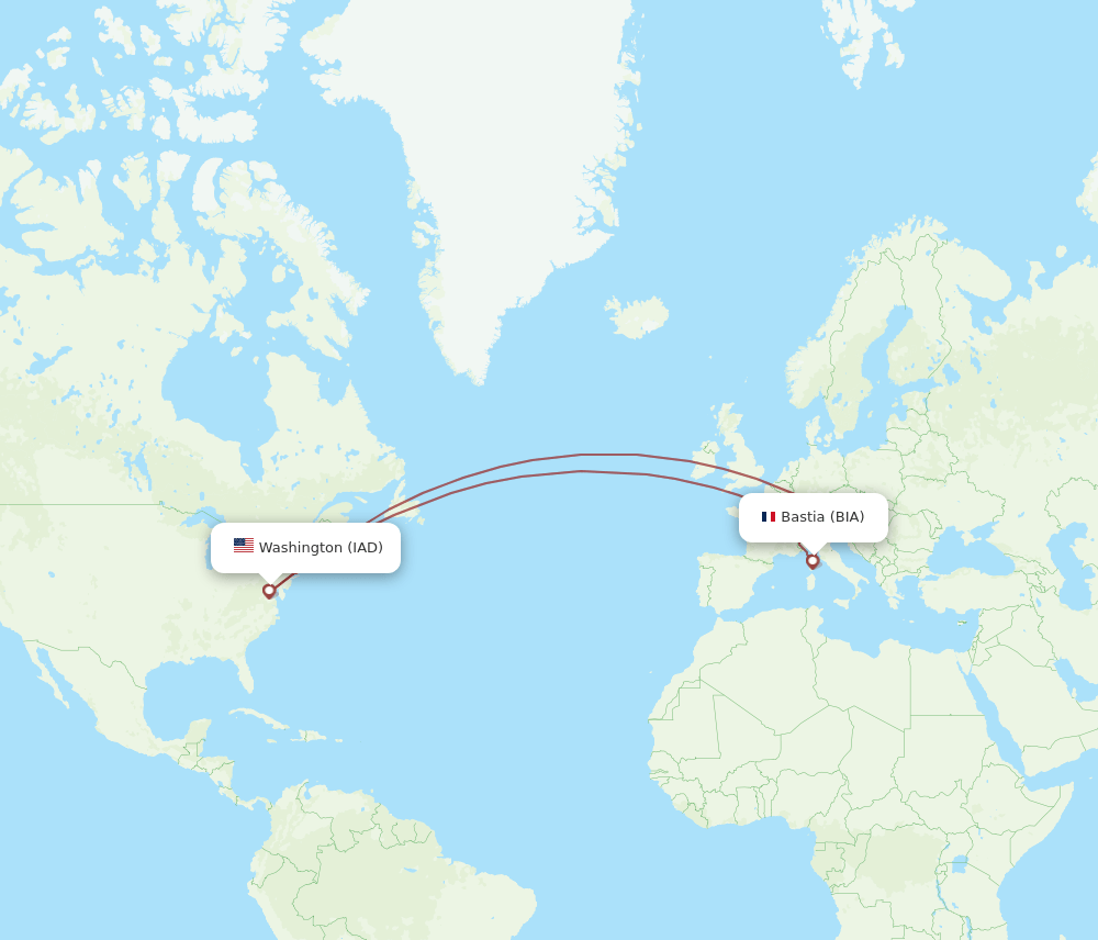BIA to IAD flights and routes map