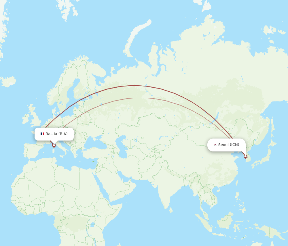 BIA to ICN flights and routes map