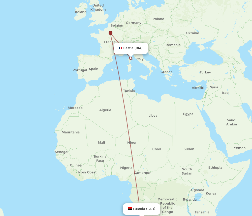 BIA to LAD flights and routes map