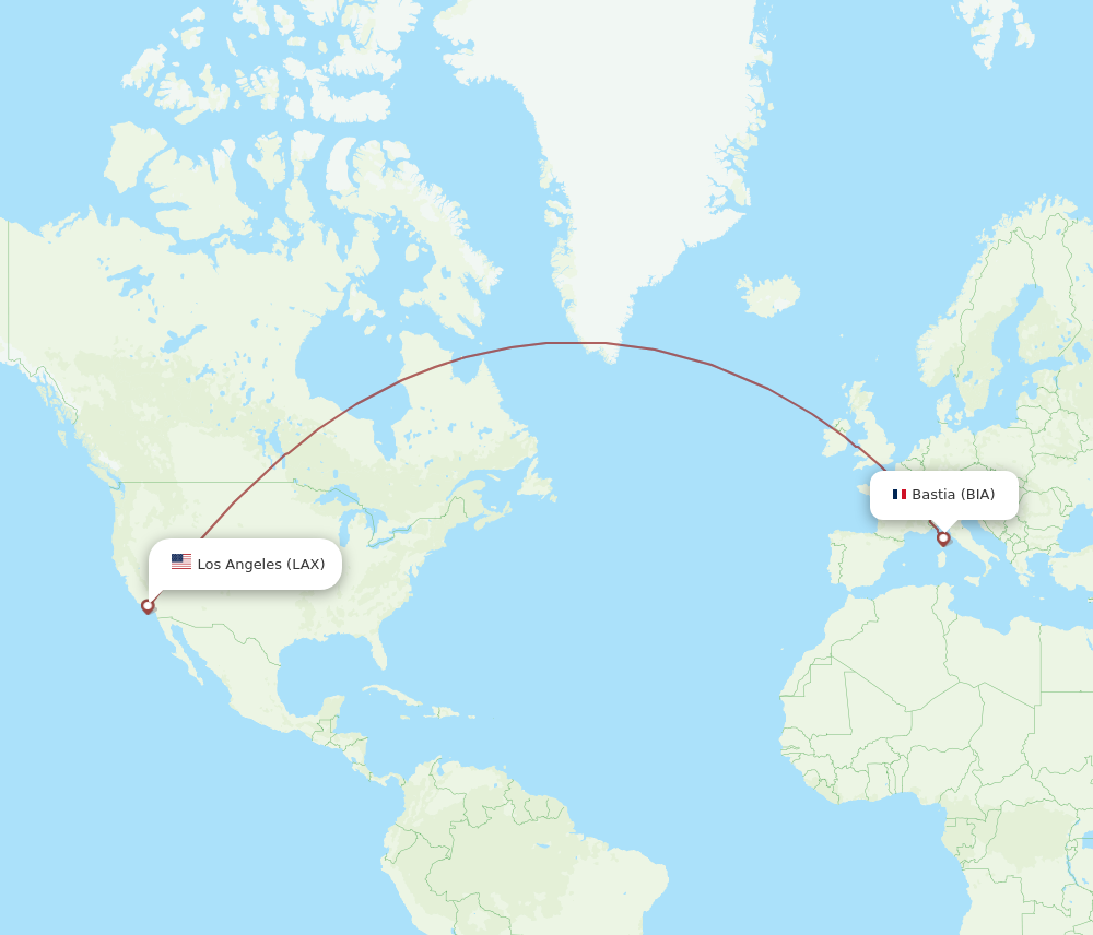 BIA to LAX flights and routes map