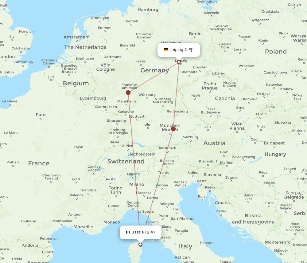 BIA to LEJ flights and routes map