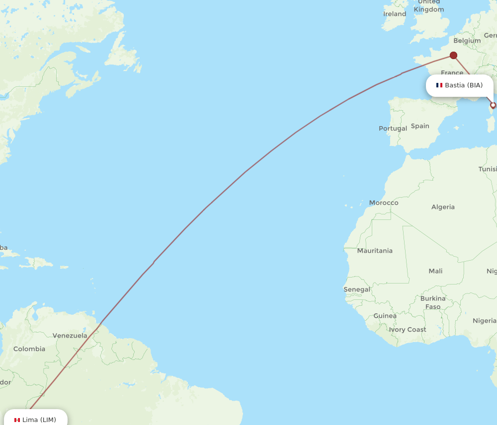 BIA to LIM flights and routes map
