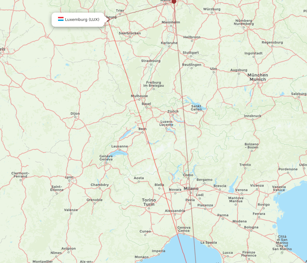 BIA to LUX flights and routes map