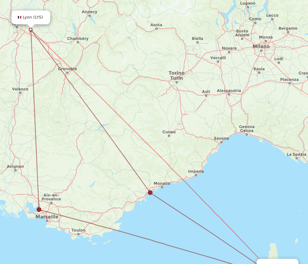 BIA to LYS flights and routes map