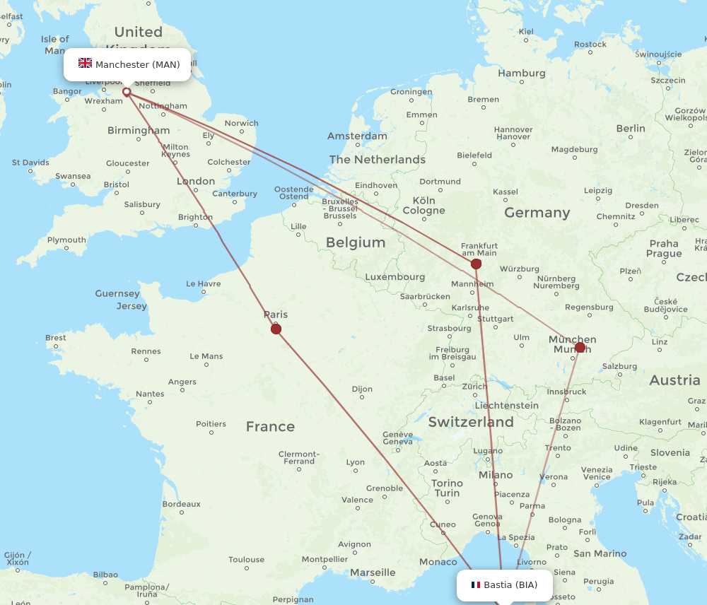 BIA-MAN flight routes