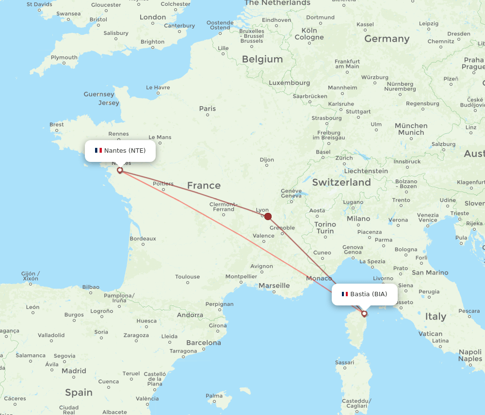 BIA-NTE flight routes
