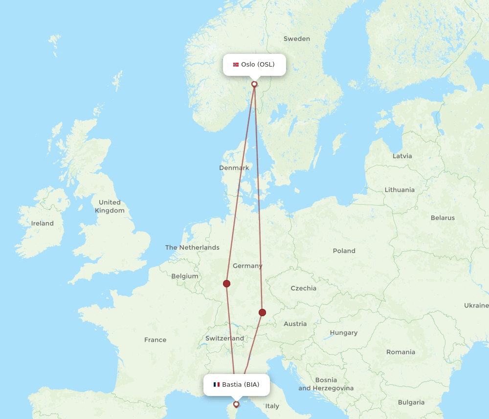 BIA to OSL flights and routes map