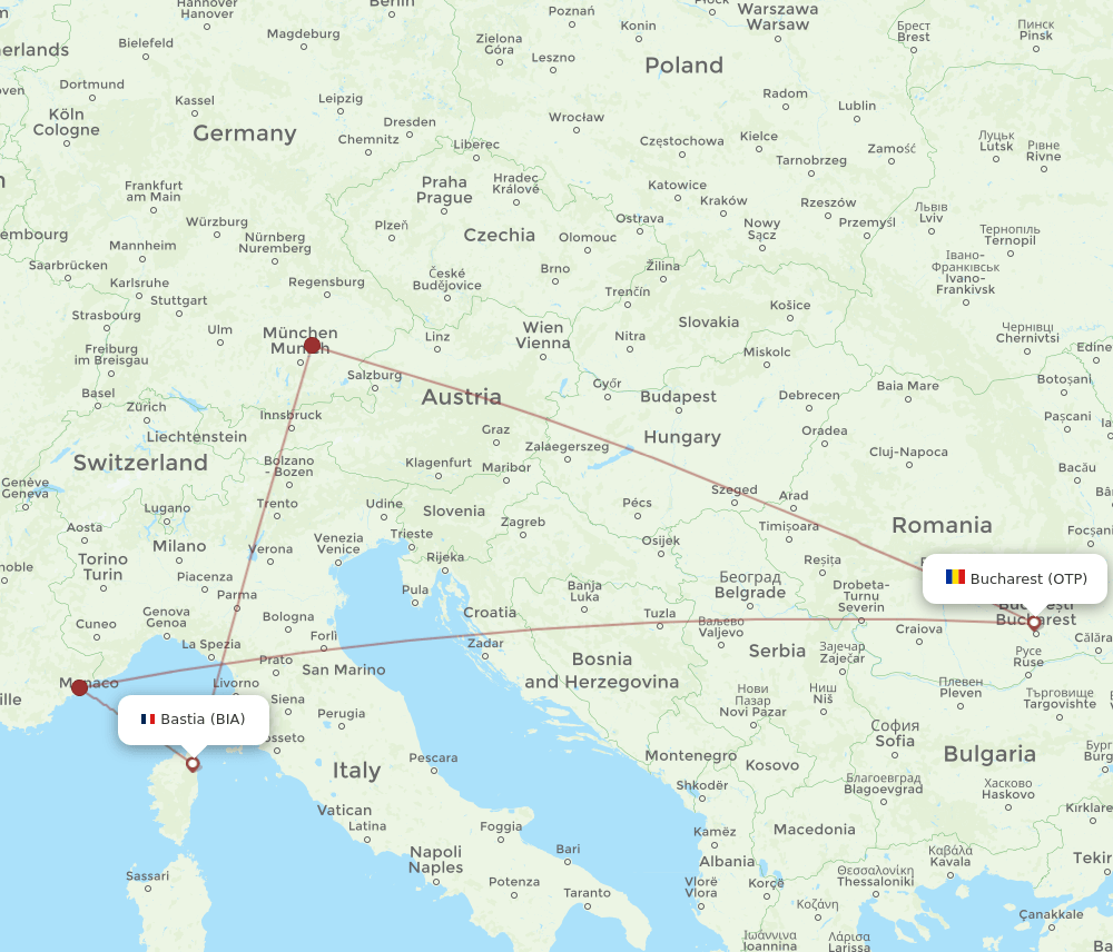 BIA-OTP flight routes