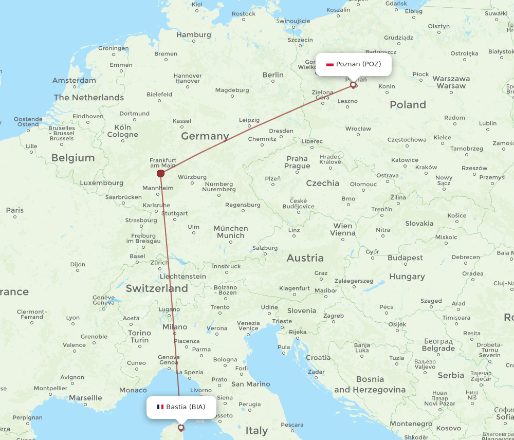 BIA-POZ flight routes