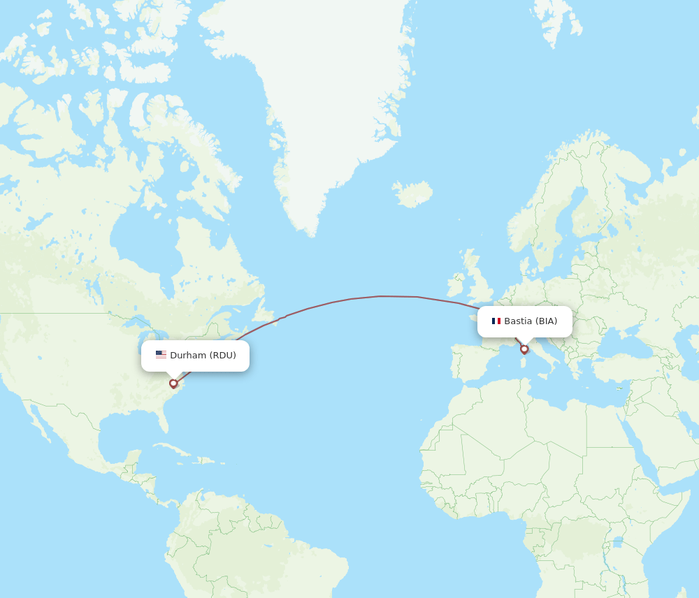 BIA to RDU flights and routes map