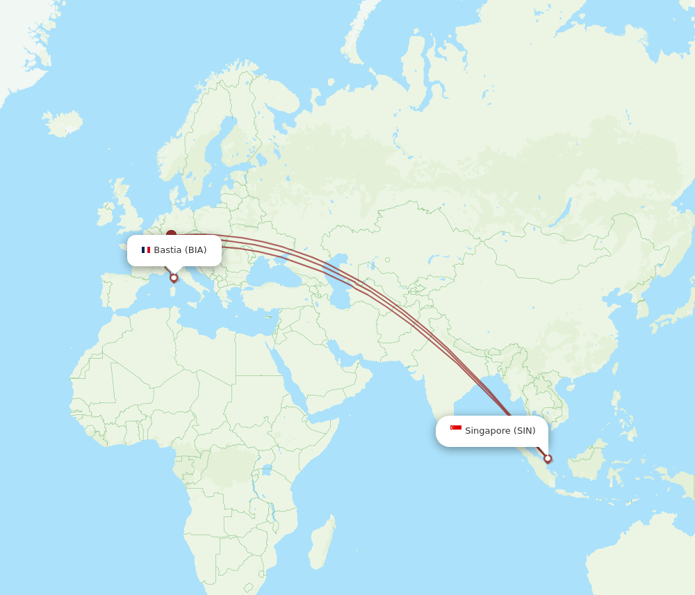 BIA to SIN flights and routes map