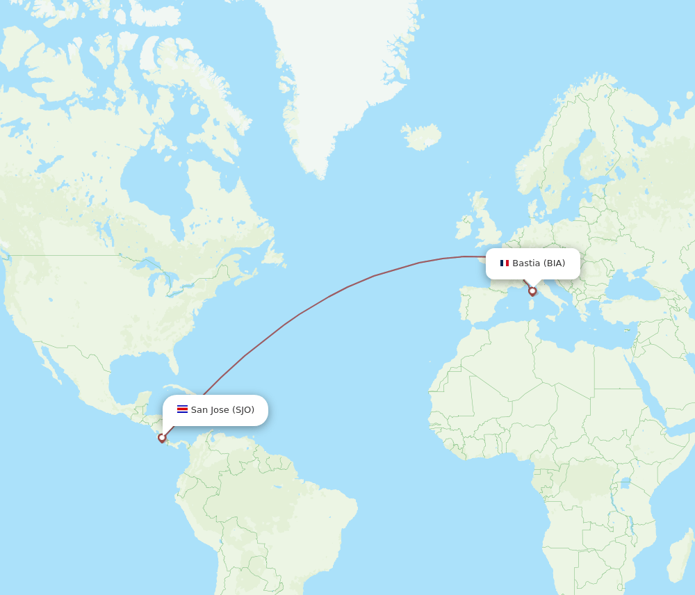 BIA to SJO flights and routes map