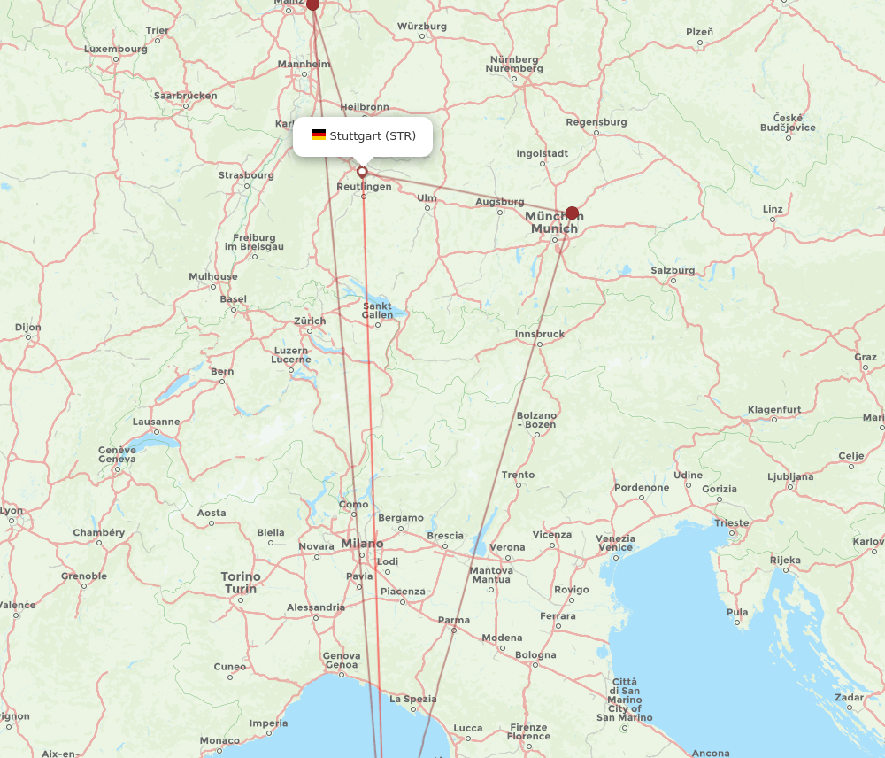 BIA-STR flight routes