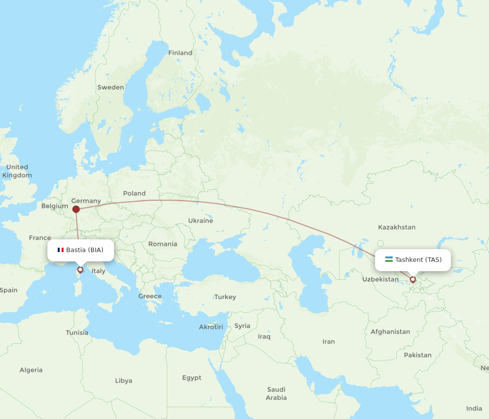 BIA to TAS flights and routes map