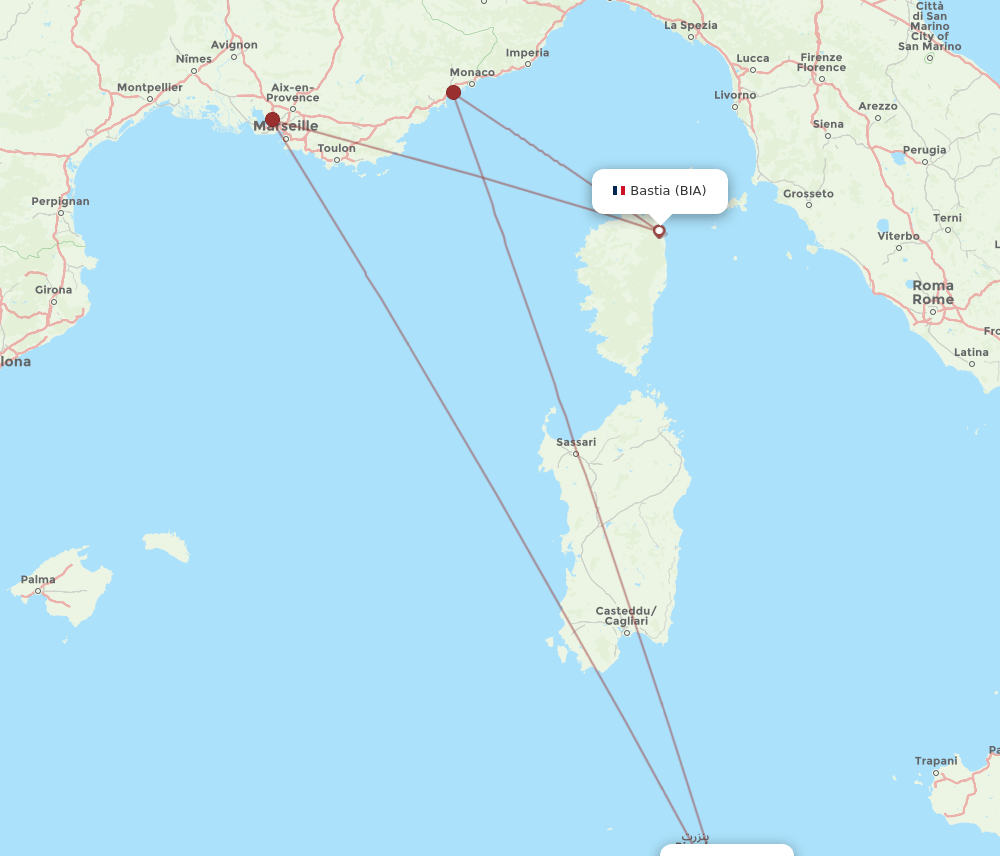 BIA-TUN flight routes