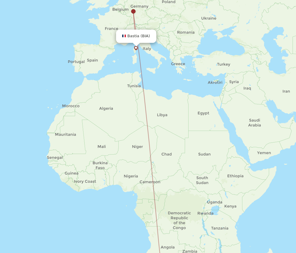 BIA-WDH flight routes