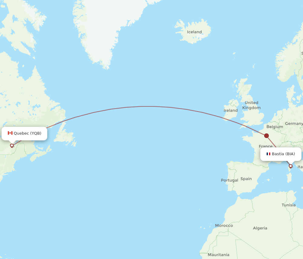 BIA-YQB flight routes