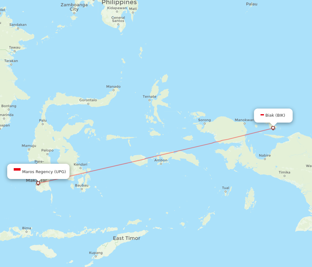 BIK to UPG flights and routes map