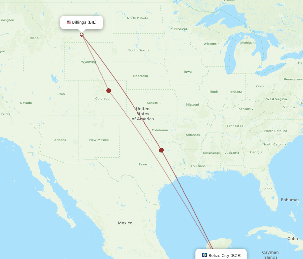 BIL to BZE flights and routes map
