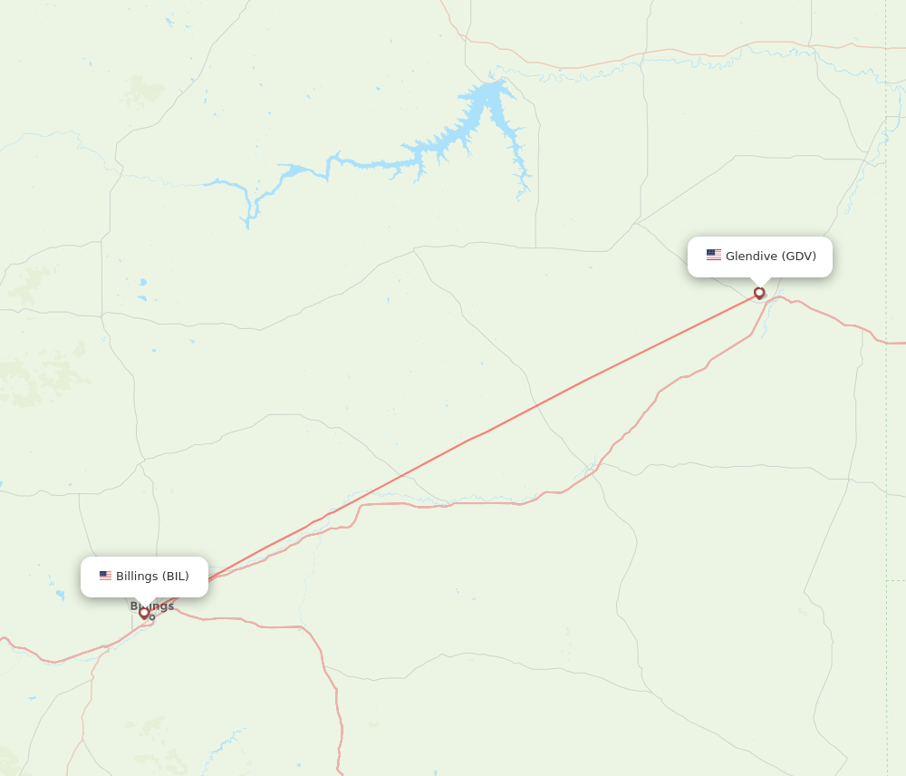 BIL to GDV flights and routes map