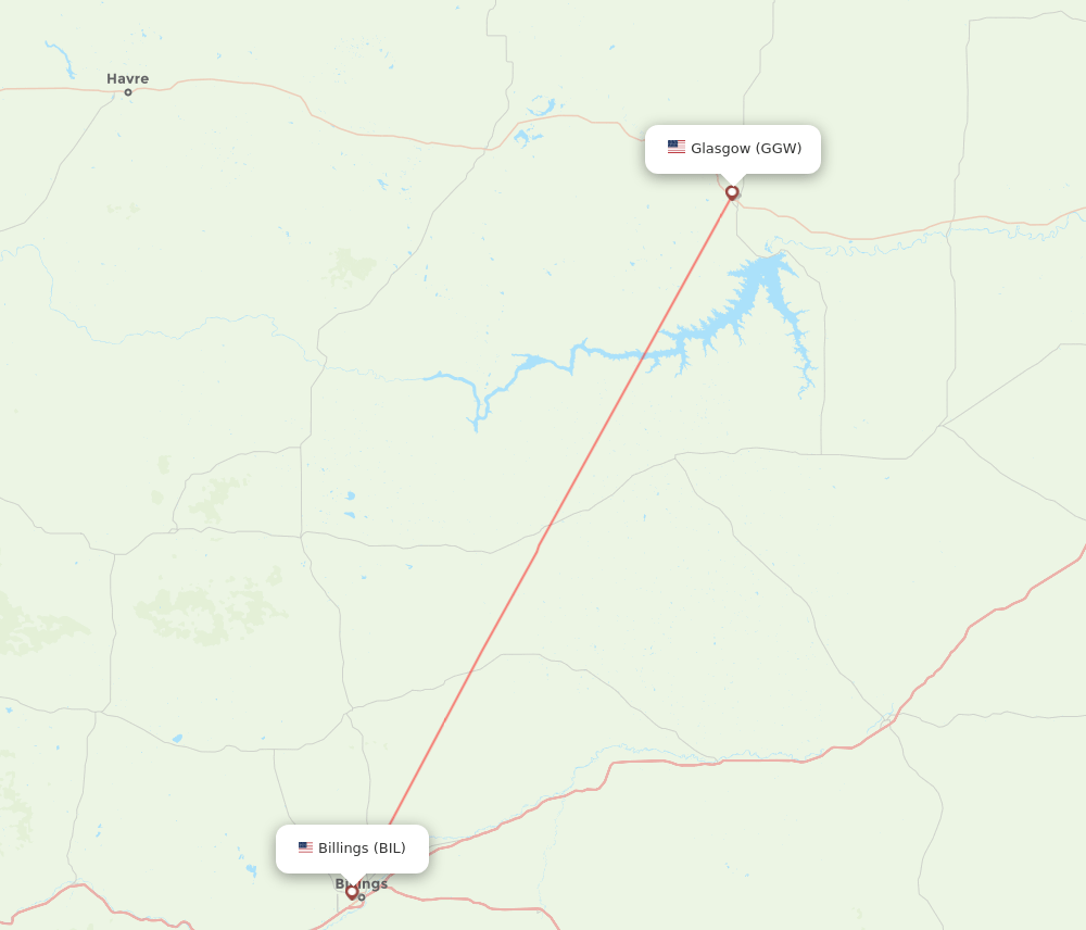 Billings - Glasgow route map and flight paths