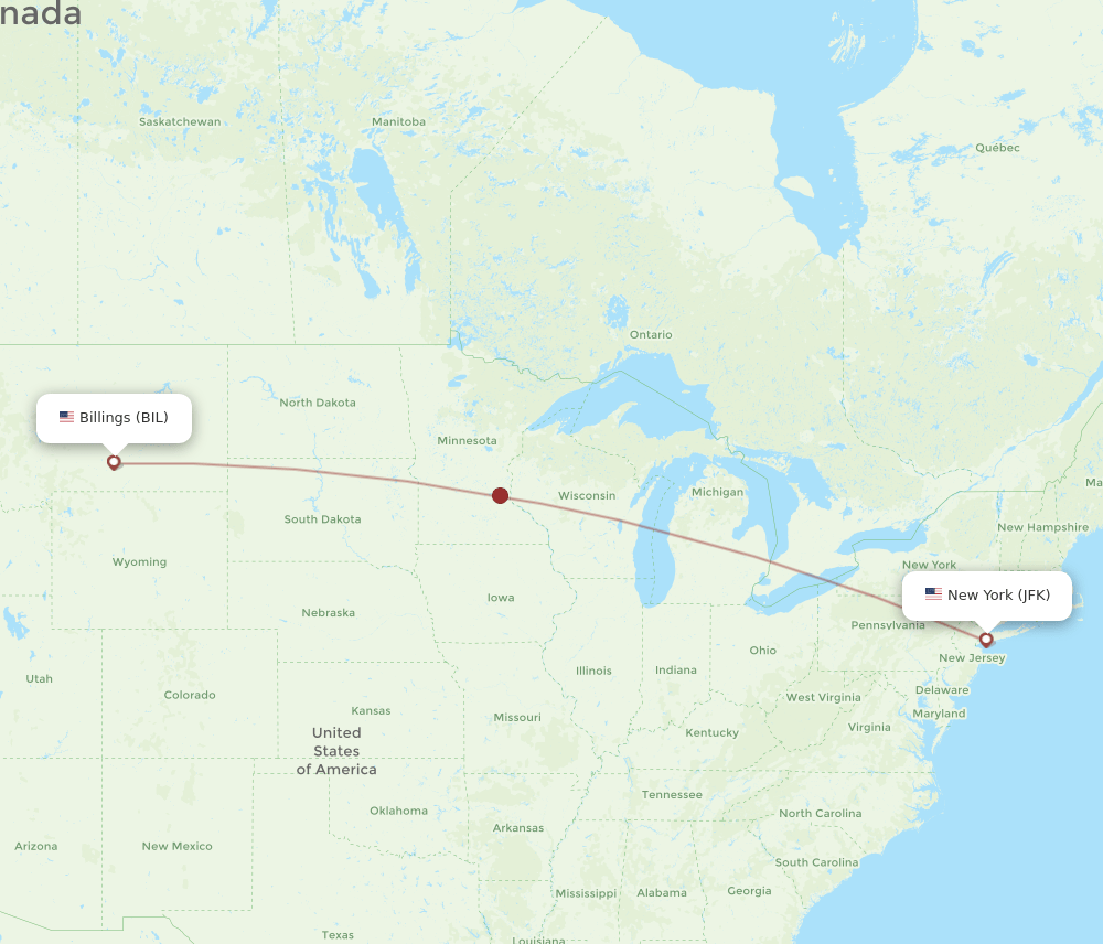 BIL to JFK flights and routes map