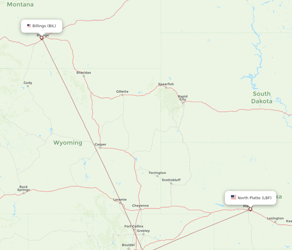 BIL-LBF flight routes